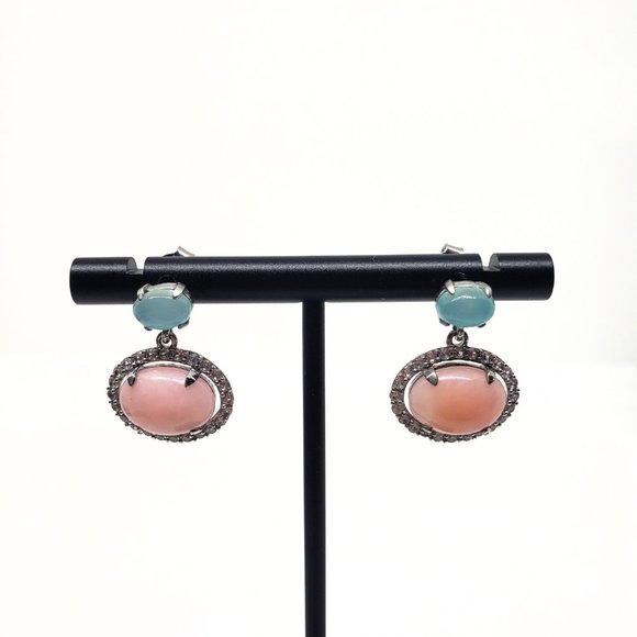 Sterling Silver Pink Opal Post Drop Earrings - Picture 4 of 6